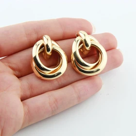 گوشواره زنانه میخی مدل دو لاین ساده (طلایی)