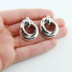 گوشواره زنانه میخی مدل دو لاین ساده (نقره‌ای)