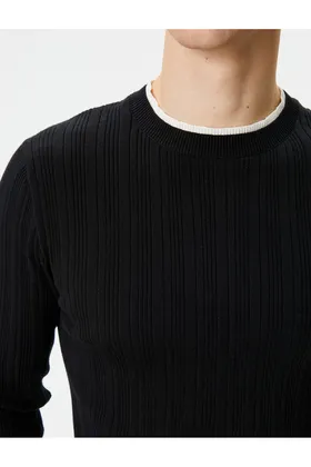 ژاکت بافتنی باریک آستین بلند با یقه بافت 4WAM70063HT