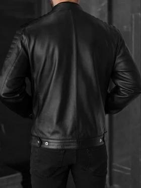 کاپشن چرم طبیعی زیپ‌دار مشکی j155