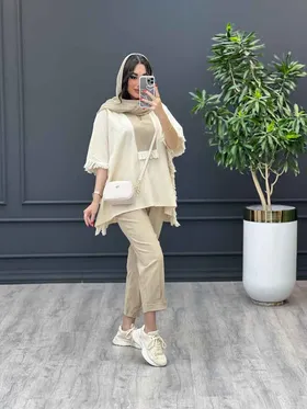 ست مانتو و شلوار پانچ بغل ریش