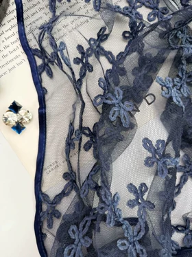 شال گیپور طرح گل 20678 (آبی تیره)