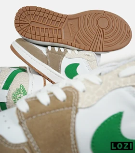 کفش کتانی مردانه و زنانه سفید کرم سبز NIKE jordan 1 مدل 7455