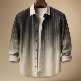 پیراهن مردانه سنگشور سفید مشکی راه راه شارپ پارچه کنفی فوقالعاده خنک و لطیف
