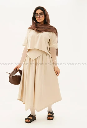 ست شومیز دامن شلواری لینن کد1005445