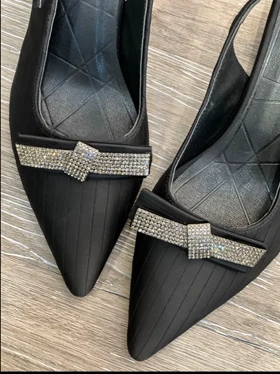 کفش مجلسی ساتن خطی یراق پاپیون نگینی