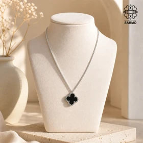 گردنبند استیل ونکلیف تک گل مشکی نقره ای کد 509428063
