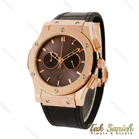 ساعت هابلوت مردانه سه موتوره رزگلد صفحه دودی Hublot-5459-G