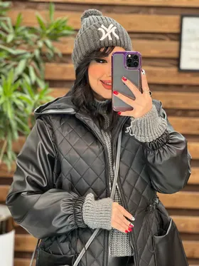 کاپشن لوزی دوزی آستین چرم