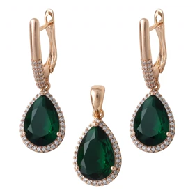 نیم ست زنانه طرح طلا با نگین سبز ژوپینگ