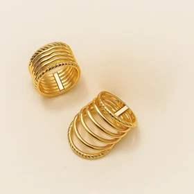 انگشتر پهن ژوپینگ طلایی چند ردیفی