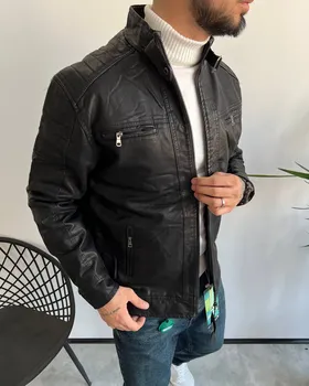 کاپشن چرم وارداتی مشکی TUSHIDI