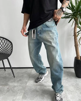 شلوار بگ آبی کثیفشور ساده BERSHKA