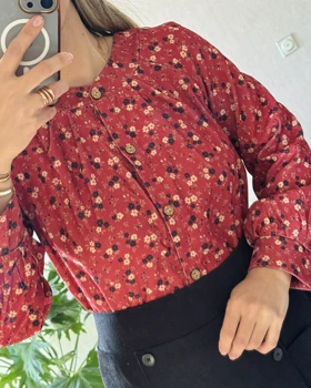 شومیز مخمل کبریتی طرحدار 5