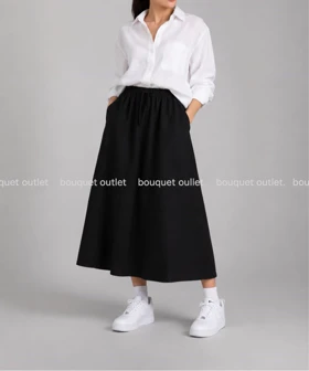 دامن لینن مشکی PULL & BEAR
