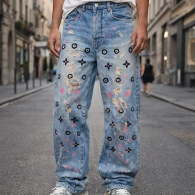 شلوار بگ کاستوم شده رنگ پاش هنری بلن خاص کد 6458