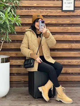 کاپشن لوزی دوزی کلاهدار