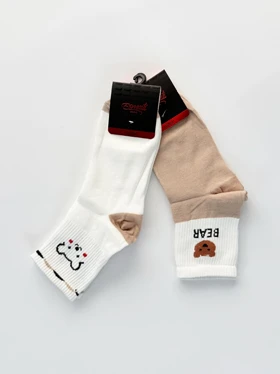 جوراب نیم ساق نخ پنبه طرح خرس