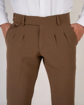 شلوار پارچه ای کمر انگلیسی پارچه مازراتی رنگ موکا قهوه ای