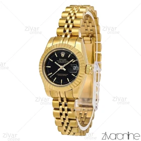 ساعت رولکس دیت جاست زنانه طلایی مشکی ایندکس خطی اسمال 106745