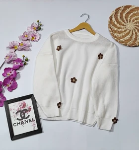 بلوز بافت گل‌دار مدل آلاله کد 40210 (سفید)