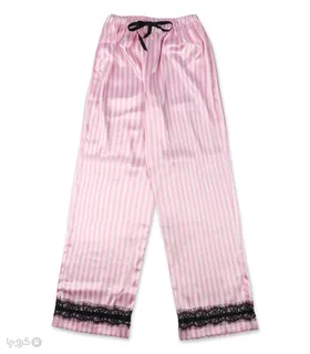 ست لباس خواب راحتی شلوار و بلوز ساتن و گیپور Ema اما کد 4030 طرح Victoria's Secret رینگی