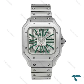ساعت کارتیه Santos De Cartier مردانه نقره ای اسکلتون سبز Cartier-7427-G