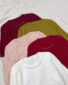 بلوز بافت آستین سه ربع یقه مروارید کد 5291