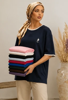 باکسی یقه و سرآستین دوبل طرح | تیشرت باکسی یقه و سرآستین دوبل طرح polo کد 994