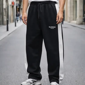 شلوار جاگر بگ مشکی با نوار سفید مستر کوالیتی پارچه گلکسی پنبه کیفیت پرمیوم قد 110 سانت