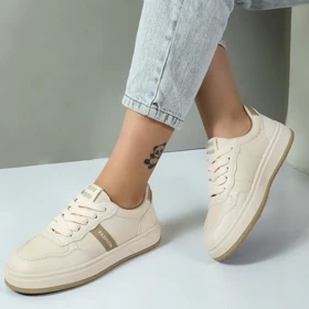 کفش کتانی ونس زنانه مدل فشیون fashion رنگ کرم