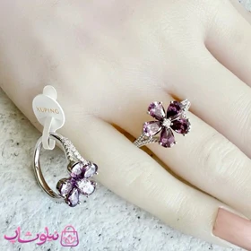 انگشتر زنانه ژوپینگ مدل گل بنفش نقره ای رنگ کد 3291