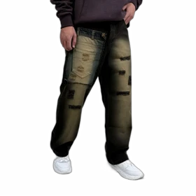 شلوار جین بگ مردانه دورنگ طرح کاستوم جیب