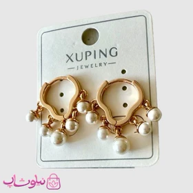 گوشواره ژوپینگ مدل حلقه‌ای با آویزهای مروارید سفید کد 4391