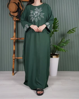 پیراهن زنانه آستین بلند گل یخ U7715 (سبز)