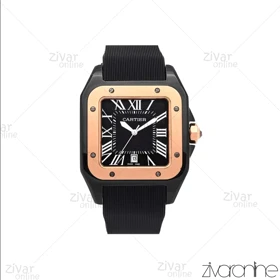 ساعت کارتیر مردانه مدل سانتوس 100 رزگلد مشکی بند رابر 106370