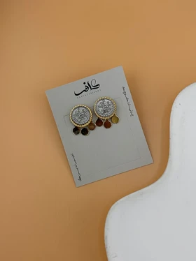 گوشواره سکه‌ای پولکی با آبکاری طلا و نقره