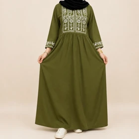 پیراهن ساحلی نخی طرح الهه کد 50002 (زیتونی)