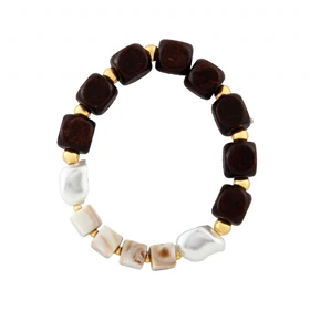 دستبند زنانه چوبی مدل مرواریدی