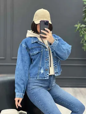 کت جین نیم‌تنه زاپ‌دار