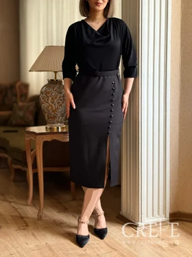 پیراهن یقه شل کمردار ده دکمه