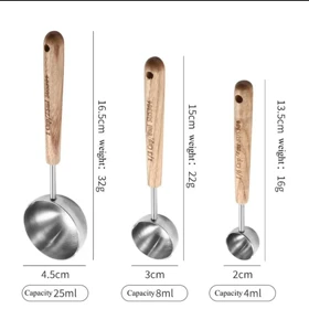 پیمانه استیل سیلور دسته چوب در 3سایز