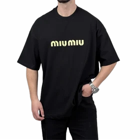 تیشرت آستین کوتاه مردانه دونخ مشکی مدل MIU MIU