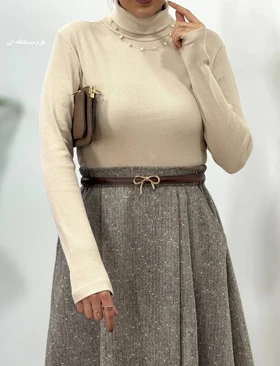 بلوز پاییزه کشبافت پنبه یقه اسکی آشا