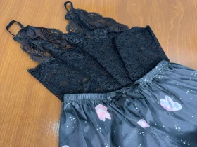 ست نیمتنه گیپور و شلوارک طرح پروانه 105