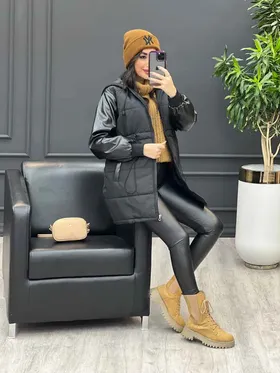 کاپشن آستین چرم کوتاه