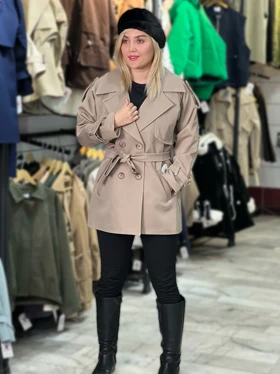 بارانی کوتاه زنانه مدل پرادا کجراه آستردار