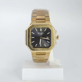 ساعت مچی مردانه پتک فیلیپ Patek Philippe موتور کوارتز ژاپن و رنگ ثابت کد 2 (طلائی صفحه مشکی)