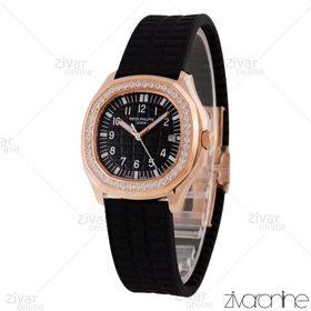 ساعت پتک فیلیپ آکوانا زنانه قاب رزگلد صفحه مشکی دور نگین 105767