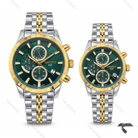 ساعت سیکو ست کرنوگراف دورنگ طلایی صفحه سبز Seiko-11448-S